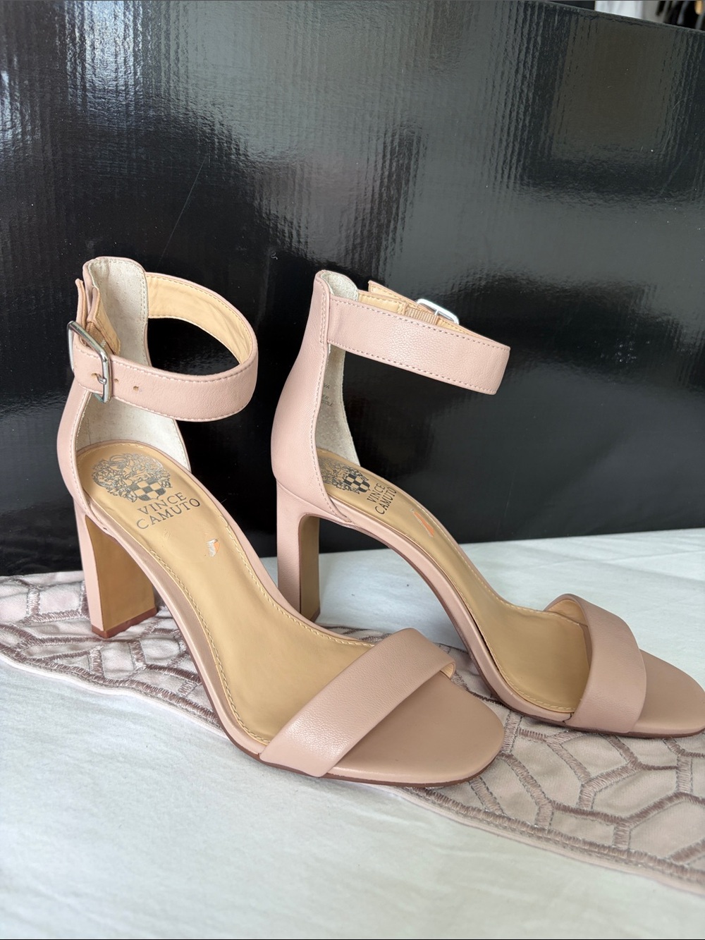 Vince Camuto Nude Blush Ankle-Strap Block Heels